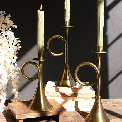 Antique Style Brass Trumpet Taper Candle Holder