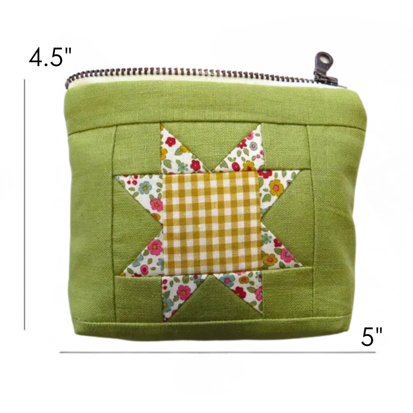 Green Sawtooth Quilted Linen Pouch – Flower Star Zipper Bag