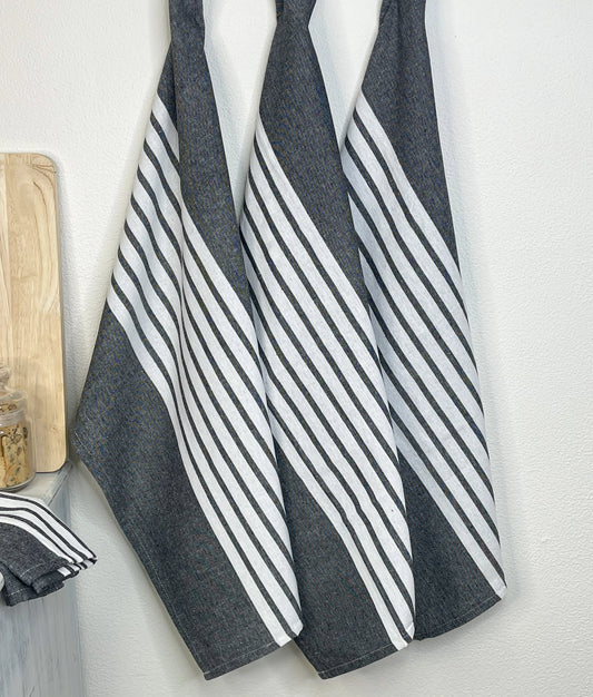 Woven Kitchen Towels | Set of 2 | Black Block Stripes by Chardin Home