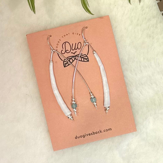 Pacifica Dentalium Earrings | Silver + Amazonite by DUO Goods
