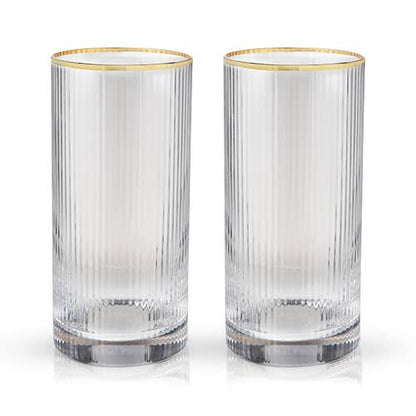 Art Deco Gold-Rimmed Crystal Highball Glass