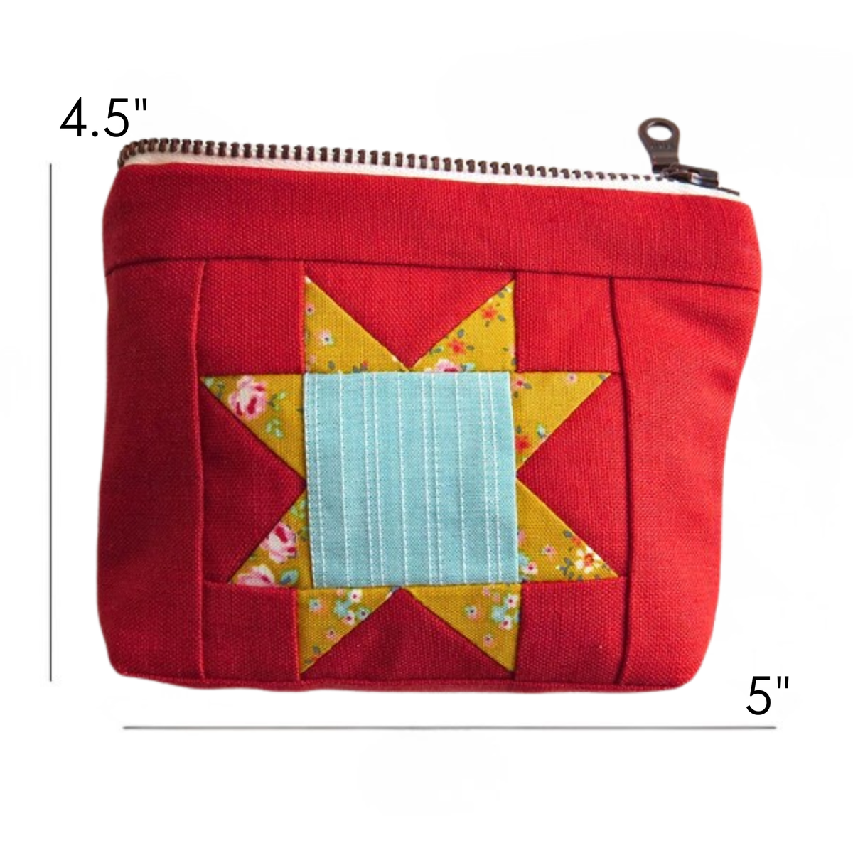 Sawtooth Star Quilted Zipper Pouch | Red