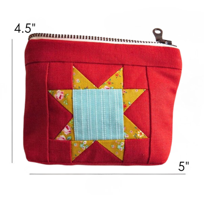 Sawtooth Star Quilted Zipper Pouch | Red