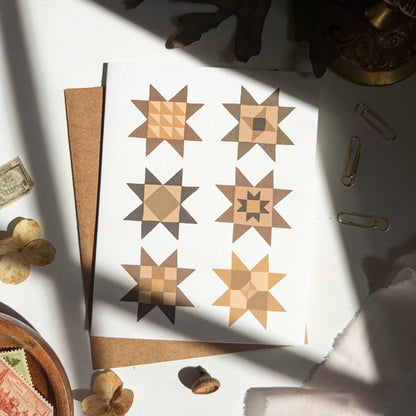 Neutral Quilt Stars | Set of Four Quilt Block Notecards by Elizabeth Kirsteatter