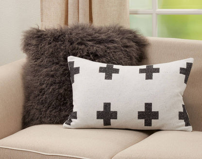 Swiss Cross Reversible Black + White Accent Pillow 16"x23"