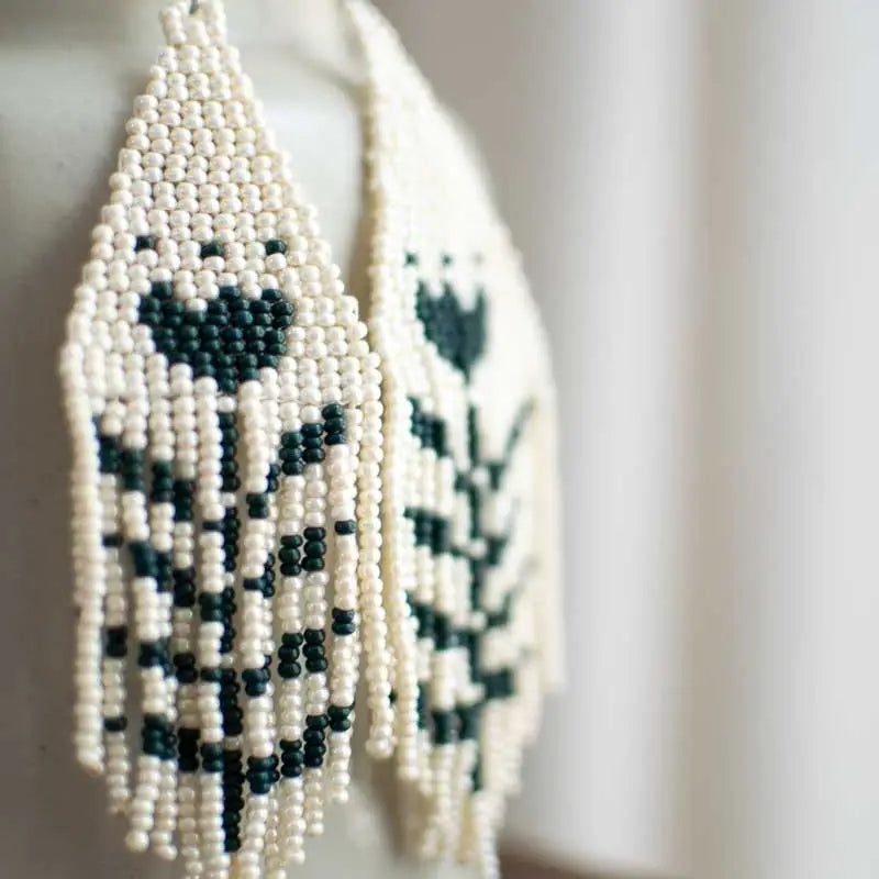 Beaded Fringe Earrings in Flor by Fair + Simple