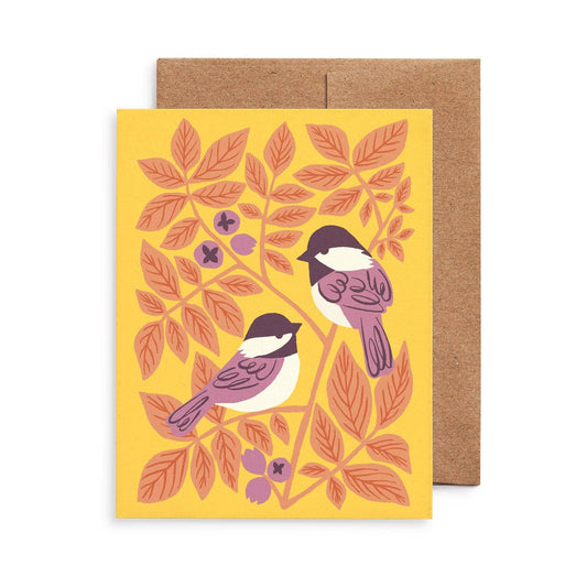Chickadees & Hickory Card by Nuthatch Studio