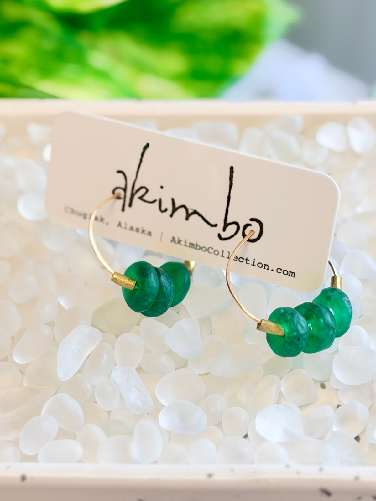 Green Glass Hoop Earrings by Akimbo Collection