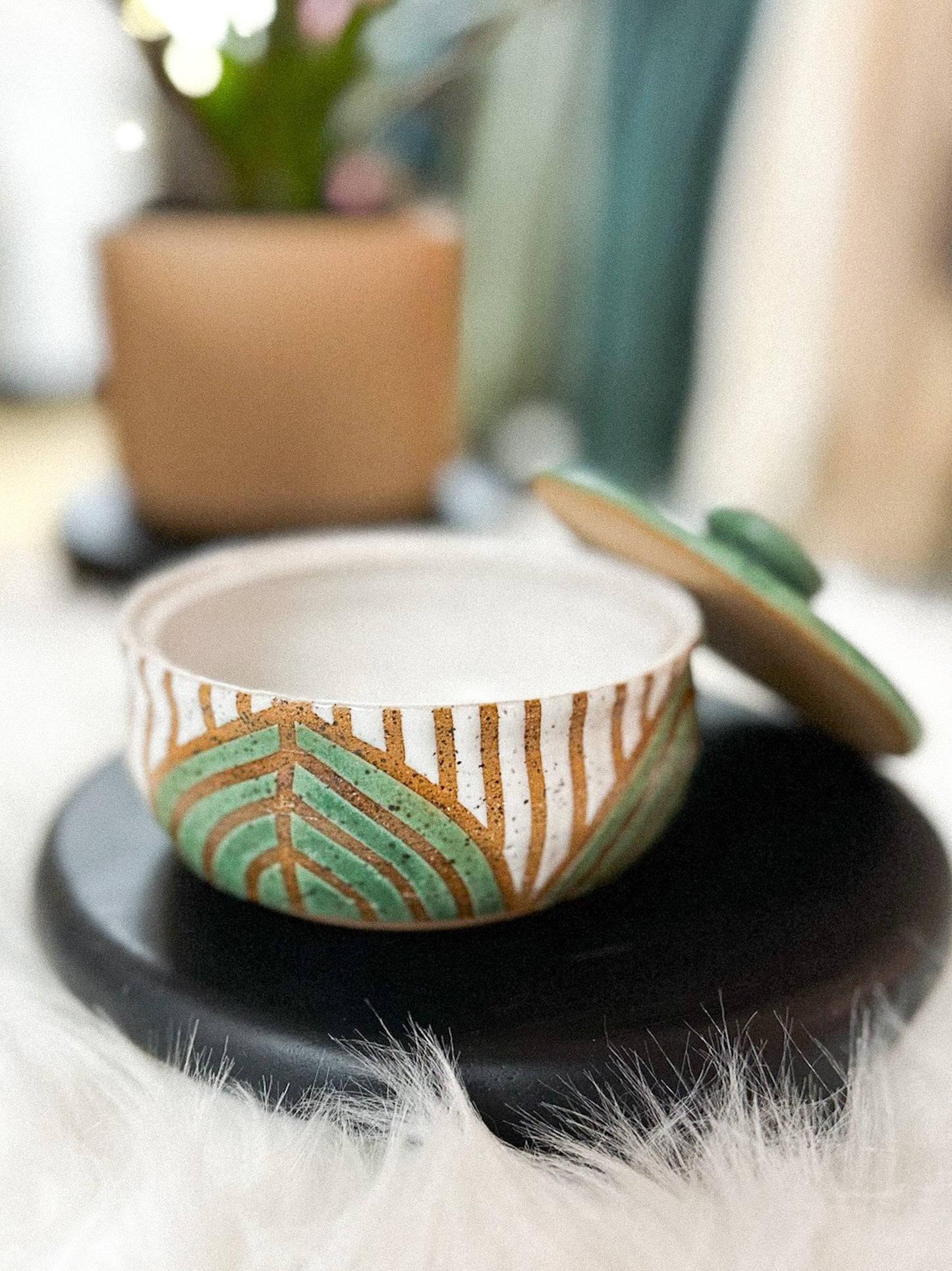 Green + White Leaf Sugar Bowl by Night School Knits and Pots #41