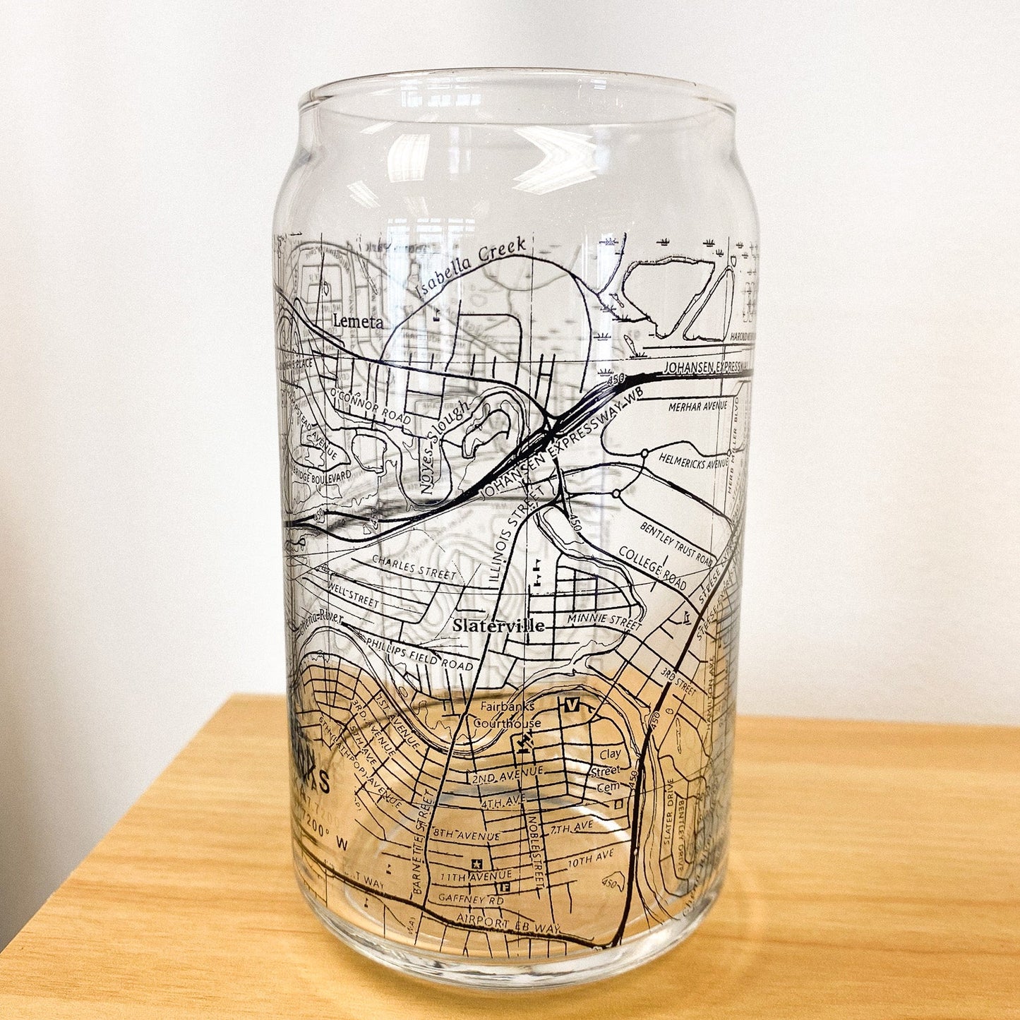 Golden Heart City | Fairbanks, Alaska Map Pint Glass by Black Lantern