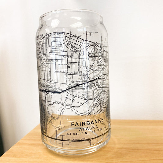 Golden Heart City | Fairbanks, Alaska Map Pint Glass by Black Lantern