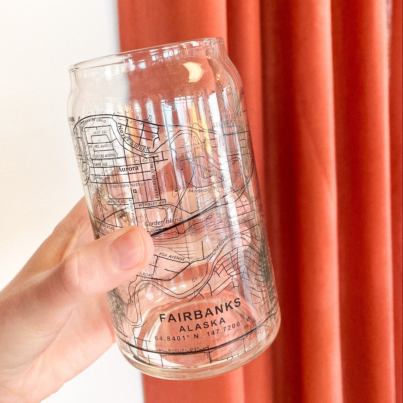 Golden Heart City | Fairbanks, Alaska Map Pint Glass by Black Lantern
