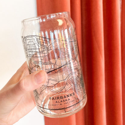 Golden Heart City | Fairbanks, Alaska Map Pint Glass by Black Lantern