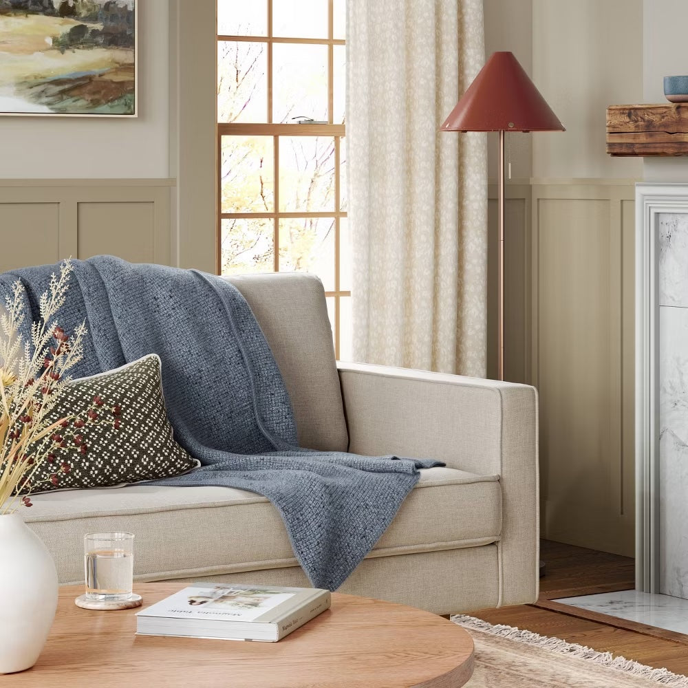 Marled Knit Throw Blanket | Denim Blue