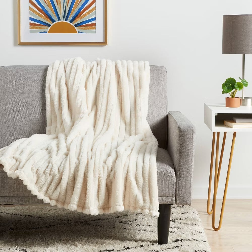 Channeled Plush Throw Blanket | Cream