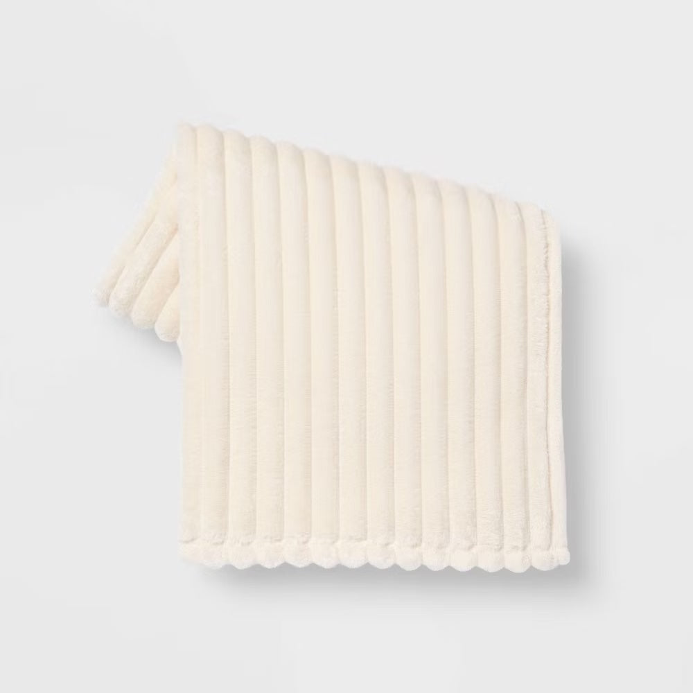 Channeled Plush Throw Blanket | Cream