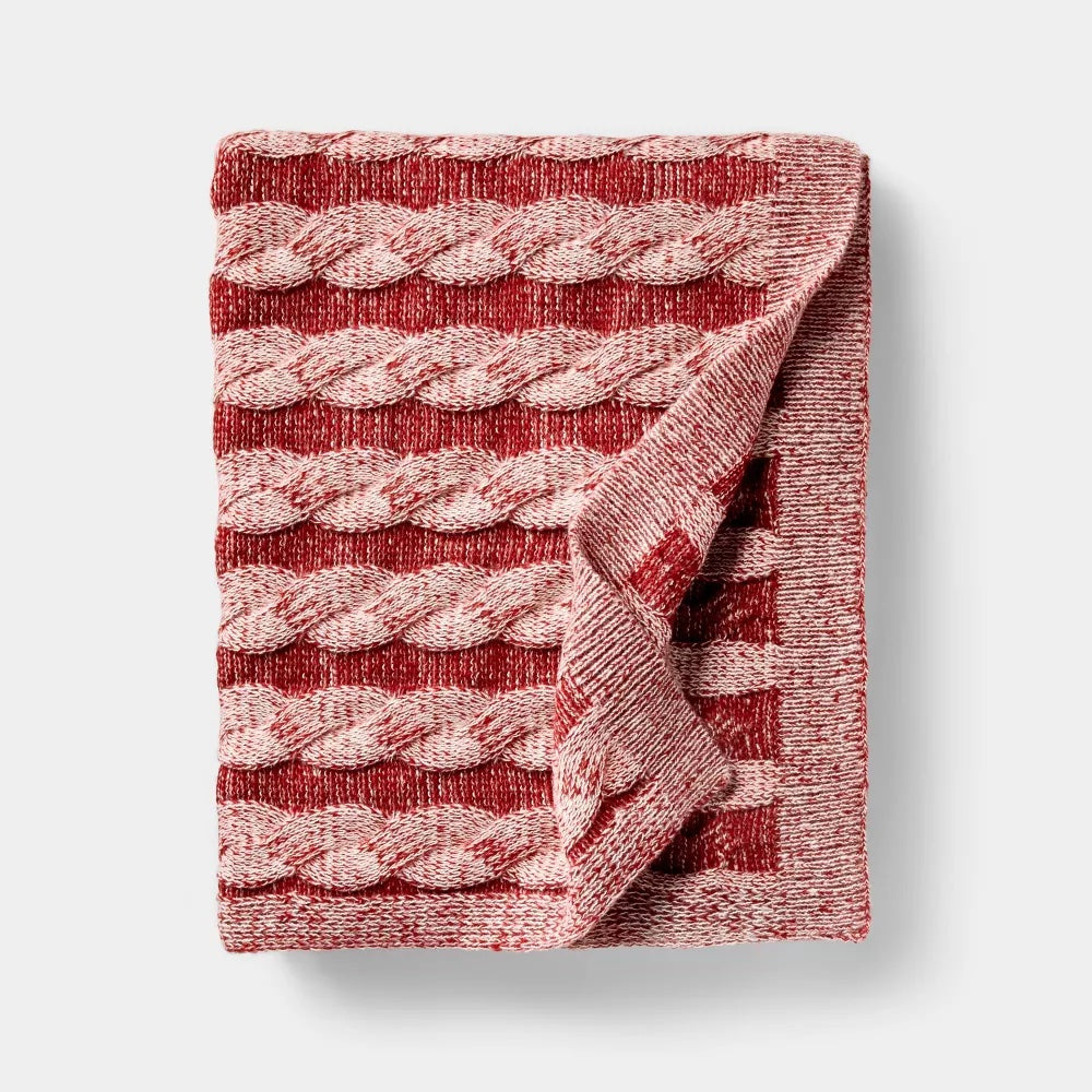 Twisted Cable Knit Throw Blanket | Cherry