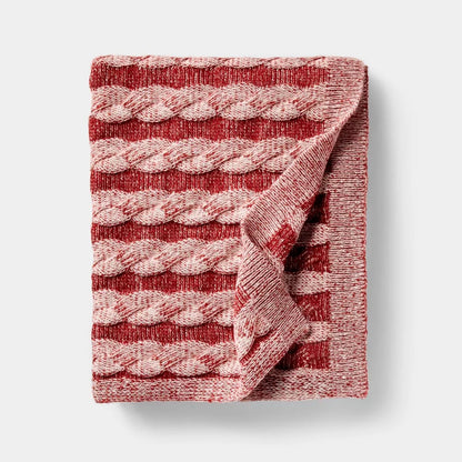Twisted Cable Knit Throw Blanket | Cherry