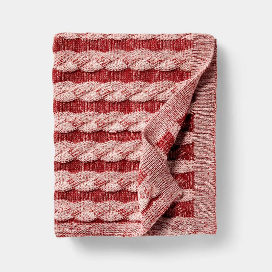 Twisted Cable Knit Throw Blanket | Cherry
