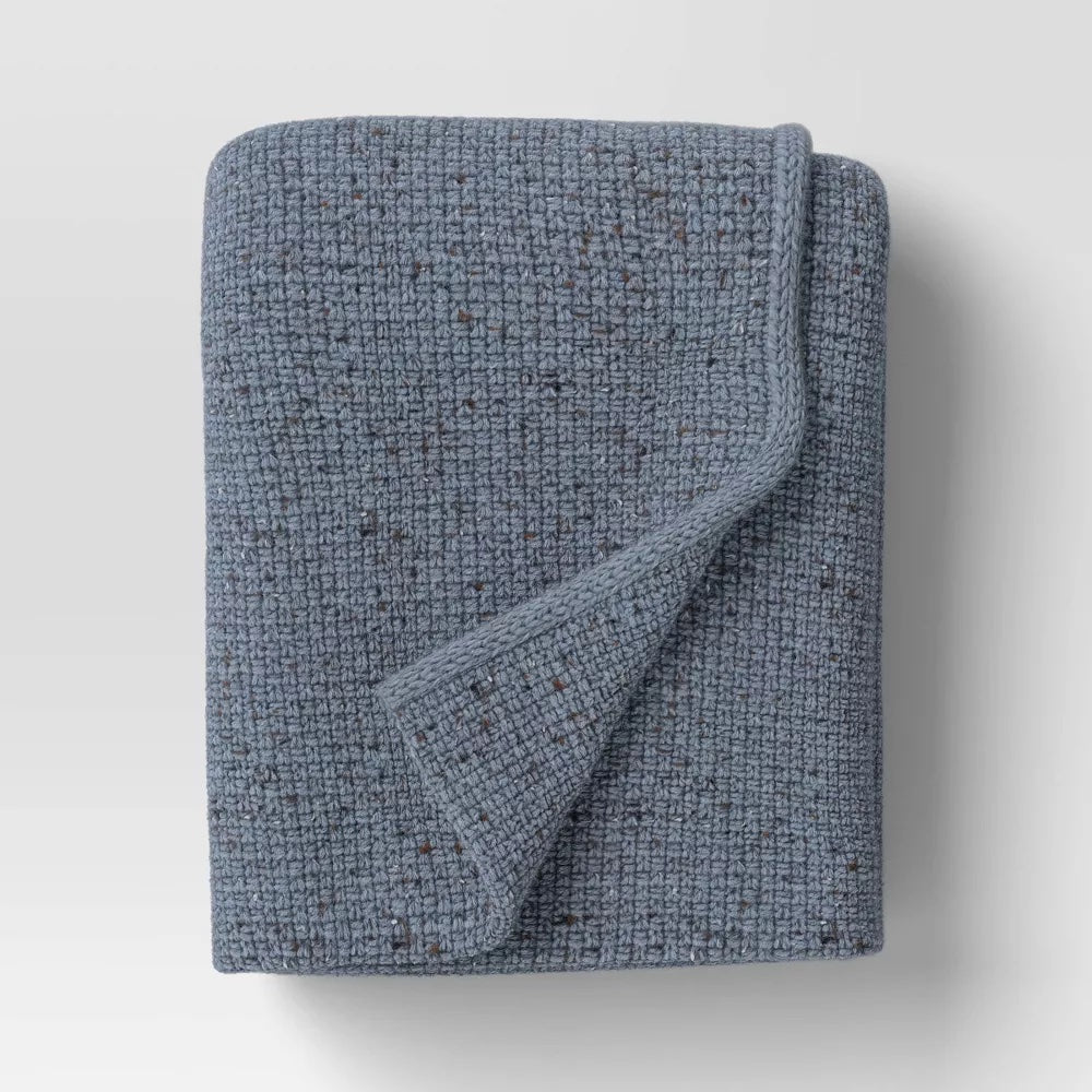 Marled Knit Throw Blanket | Denim Blue