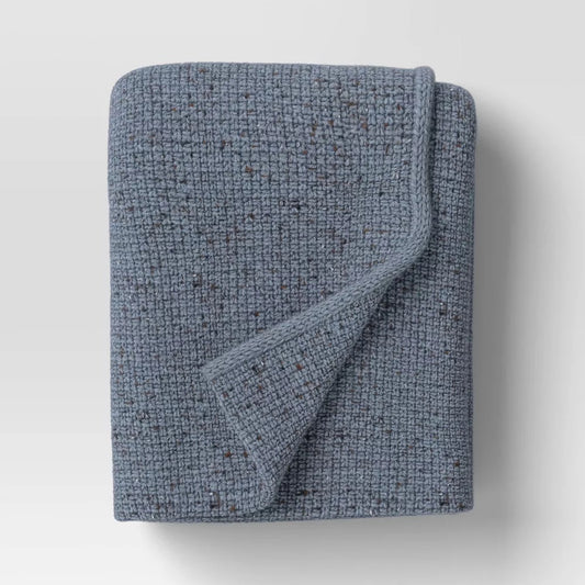 Marled Knit Throw Blanket | Denim Blue