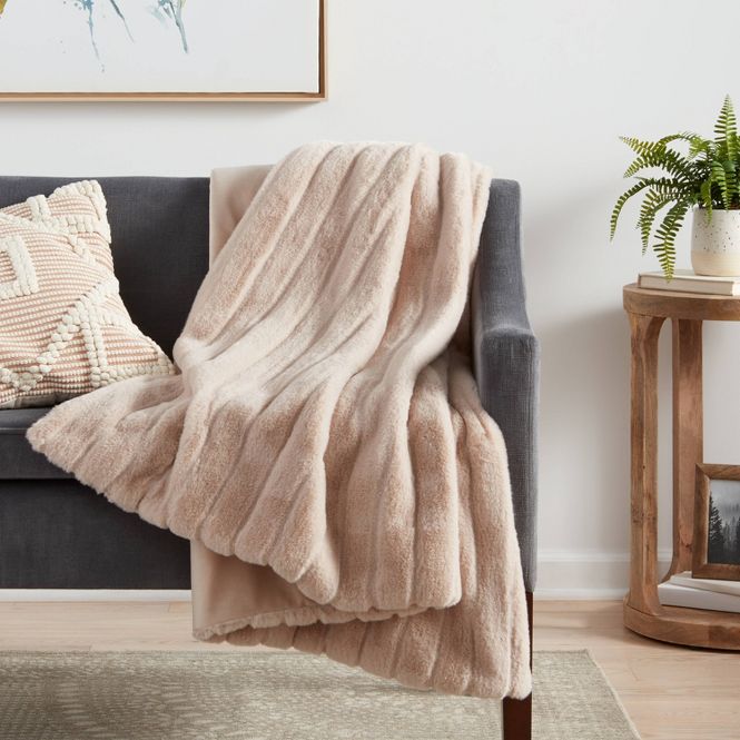 Textured Faux Fur Reversible Blanket