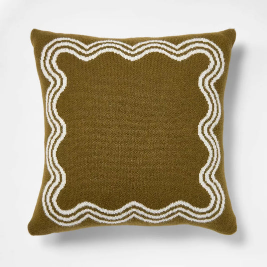 Scallop Knit 24"x24" Pillow | Olive