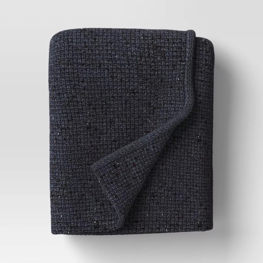 Marled Knit Throw Blanket | Midnight Blue