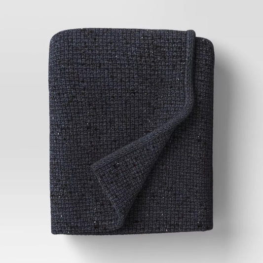 Marled Knit Throw Blanket | Midnight Blue