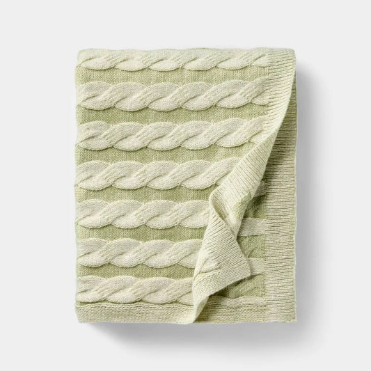 Twisted Cable Knit Throw Blanket | Mint