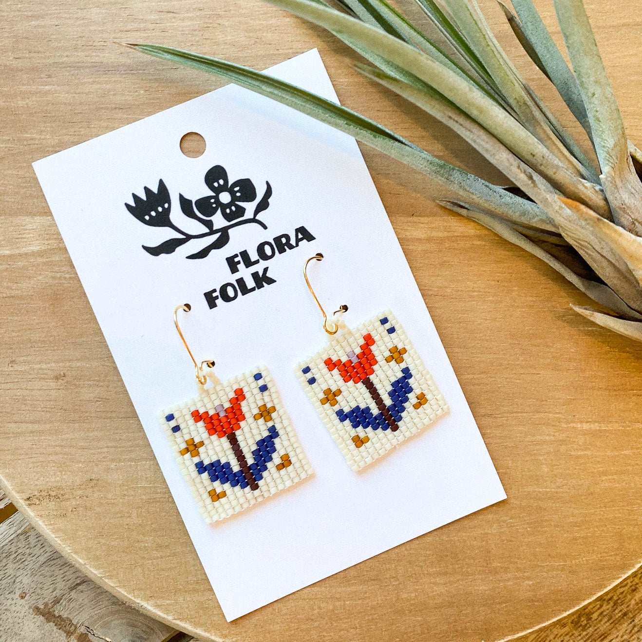 Folk Tulip Earrings | Red + White + Blue by Flora Folk