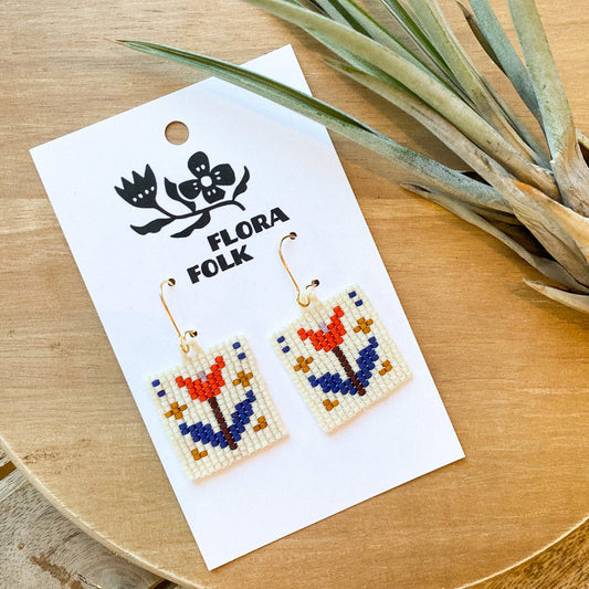 Folk Tulip Earrings | Red + White + Blue by Flora Folk