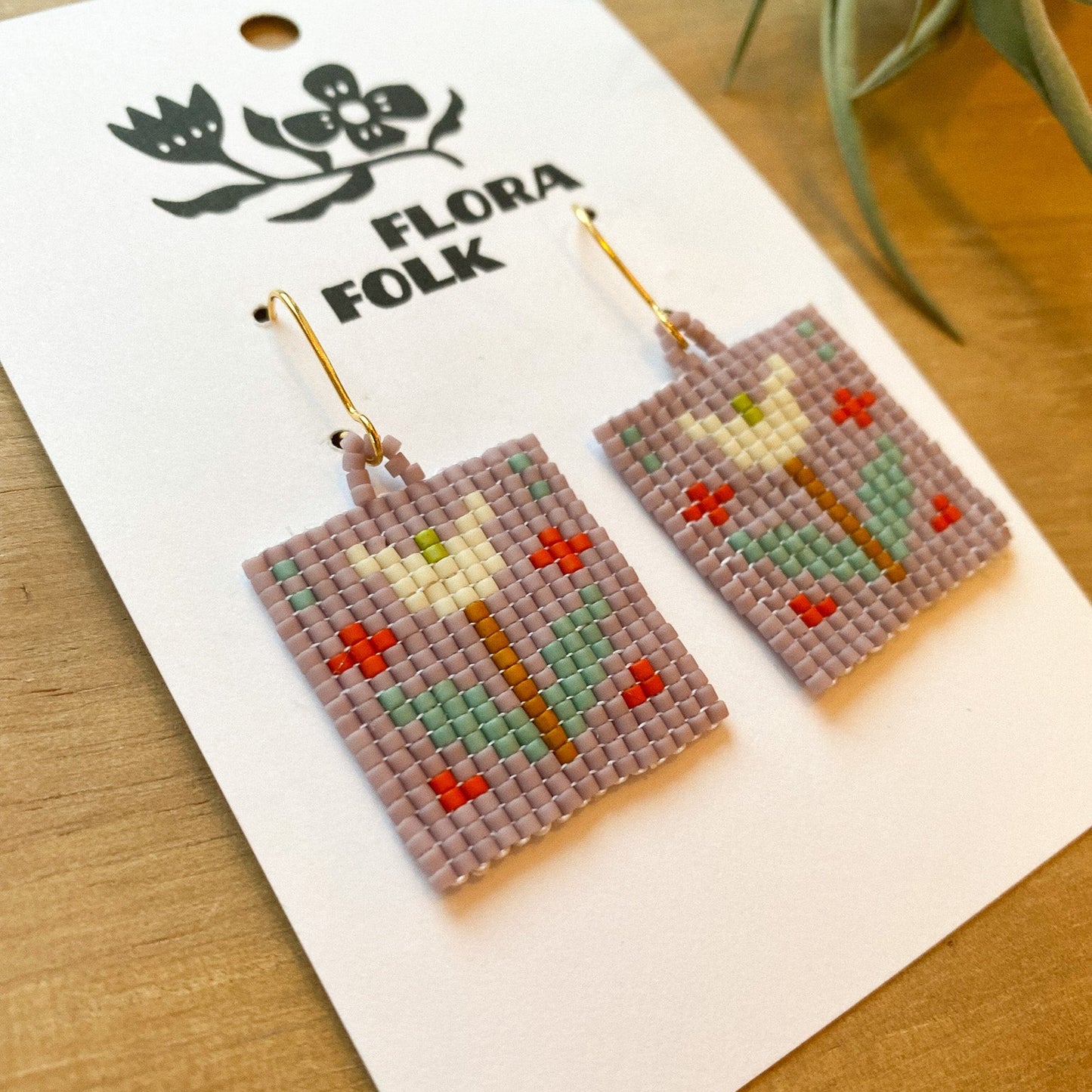 Folk Tulip Earrings | Purple + White + Blue by Flora Folk