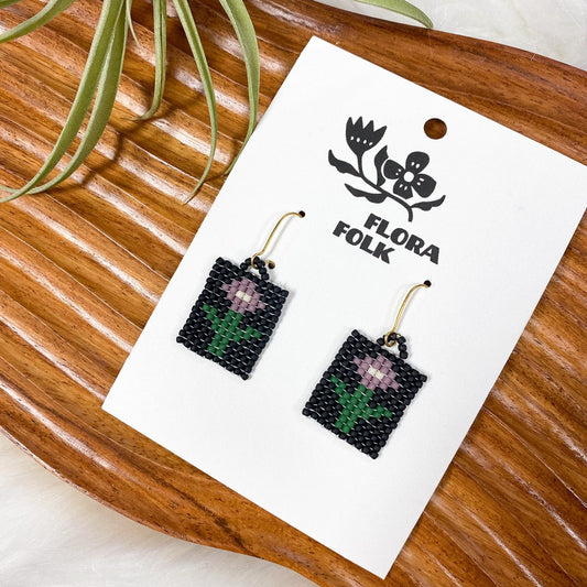 Purple Flower on Black Earring by Flora Folk