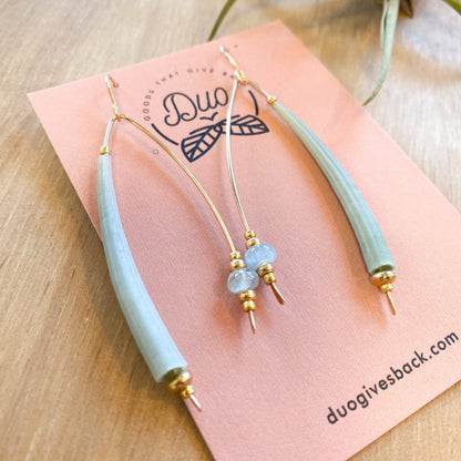 Pacifica Dentalium Earrings | Gold + Blue Topaz by DUO Goods
