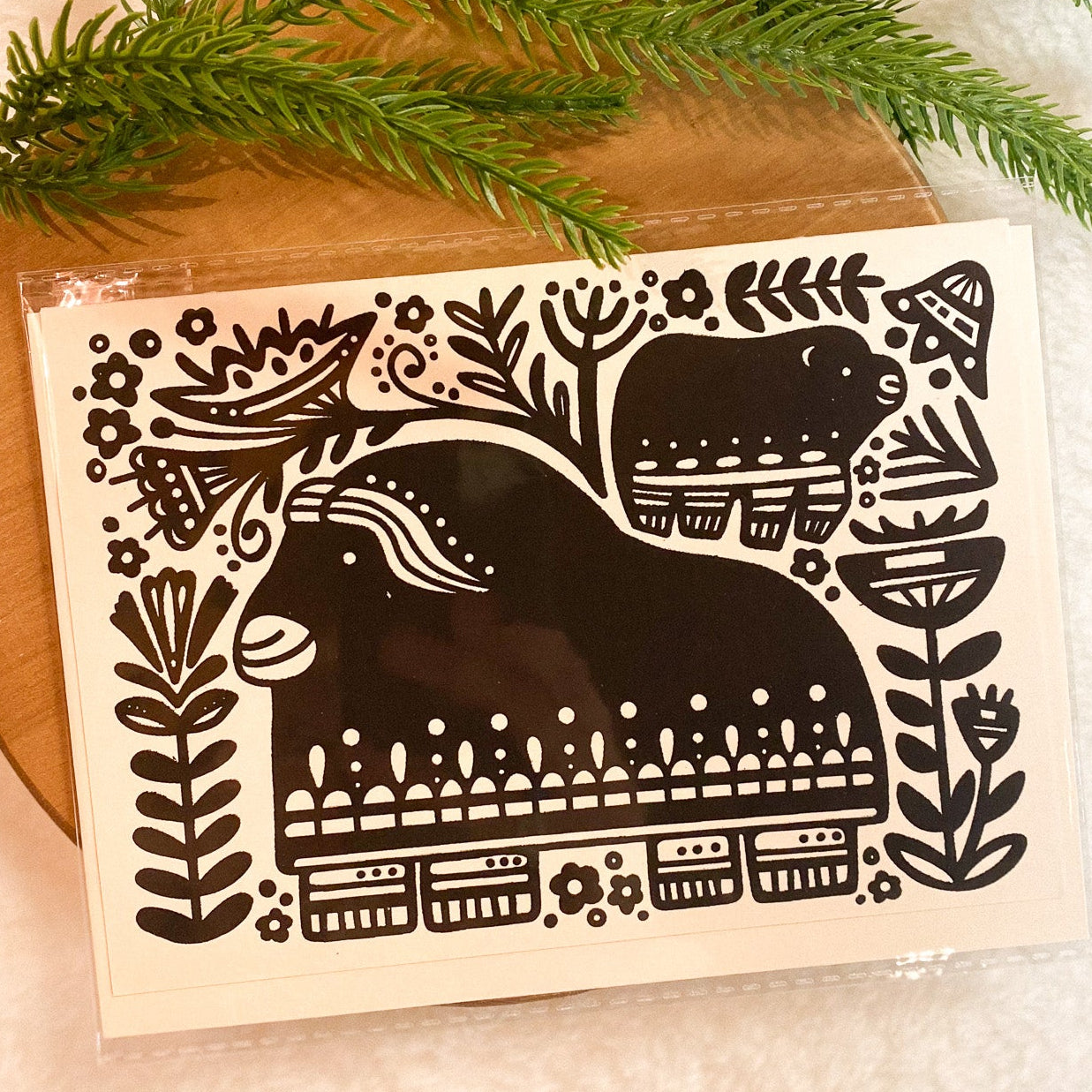 Muskox Folk Art Card by Arisa Sasaki