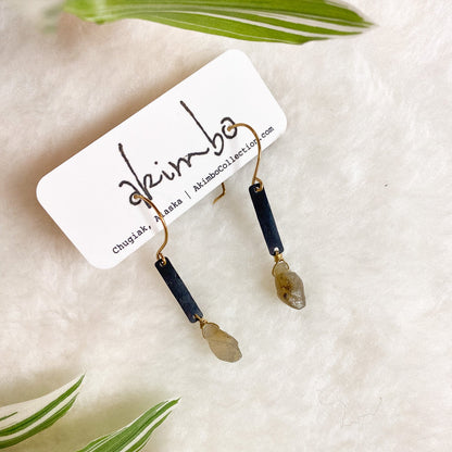 Black Rectangle + Labradorite Earrings by Akimbo Collection