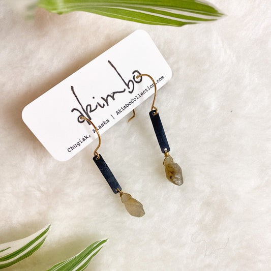 Black Rectangle + Labradorite Earrings by Akimbo Collection