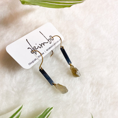Black Rectangle + Labradorite Earrings by Akimbo Collection