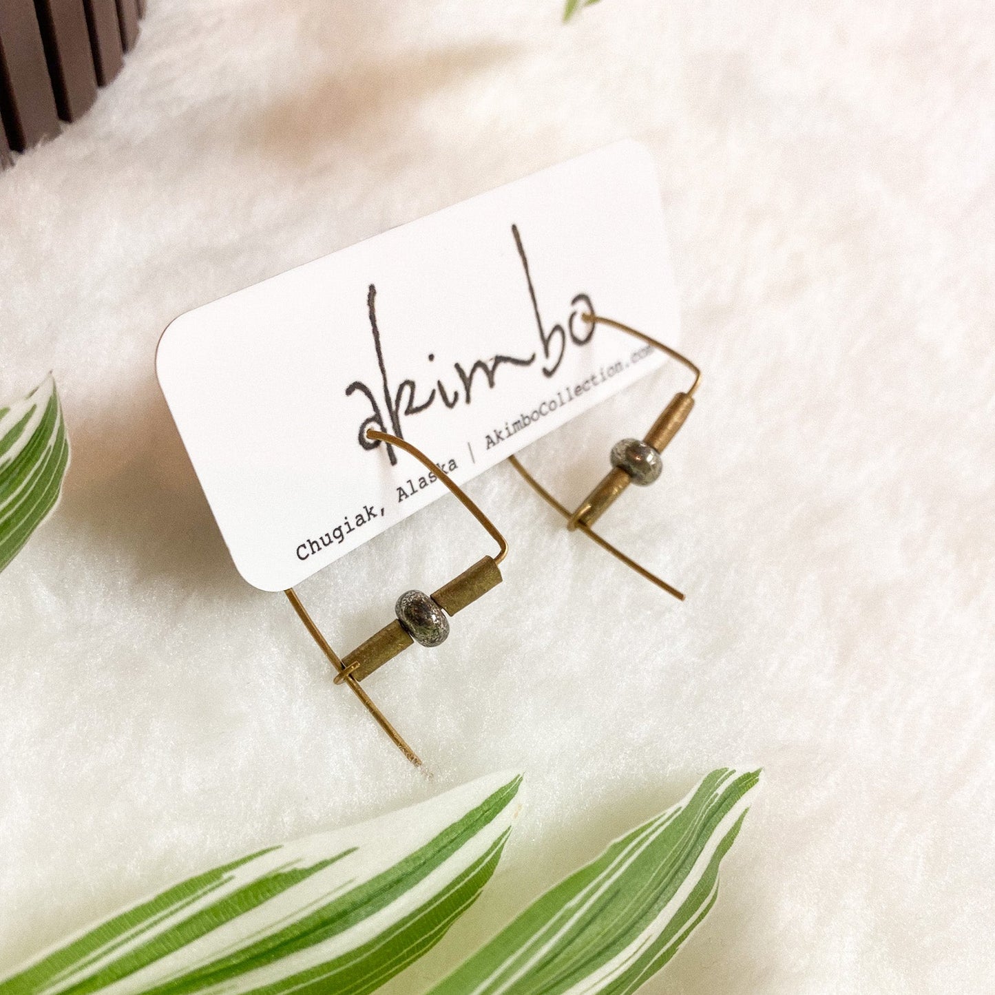 Closed Back Brass + Hematite Earrings by Akimbo Collection