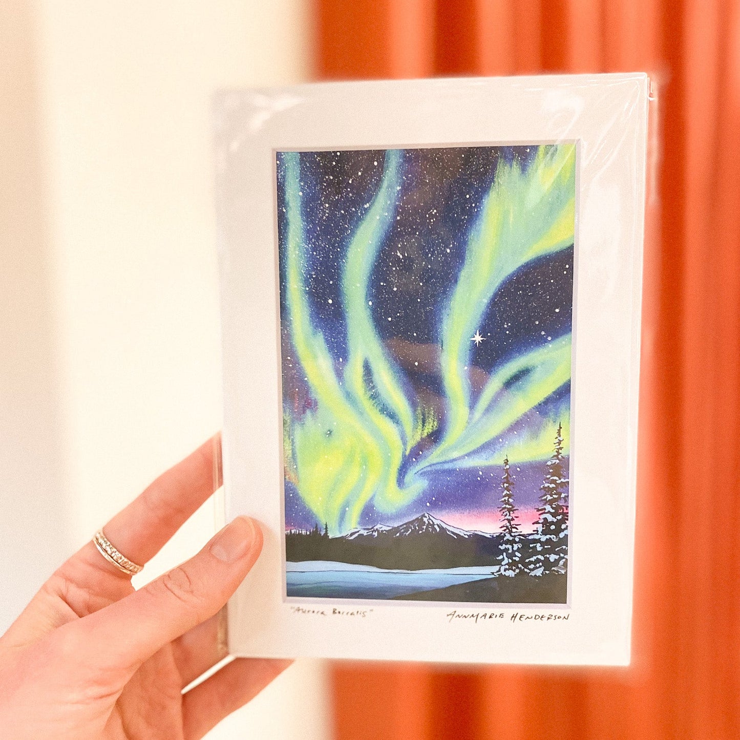 Aurora Borealis 4x6 Matted Print by AnnMarie Henderson