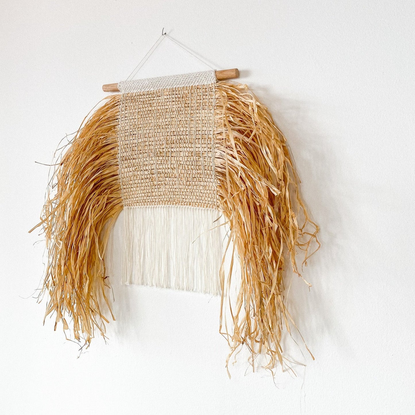 White Fiber and Grass Wall Weaving by Weftwoven