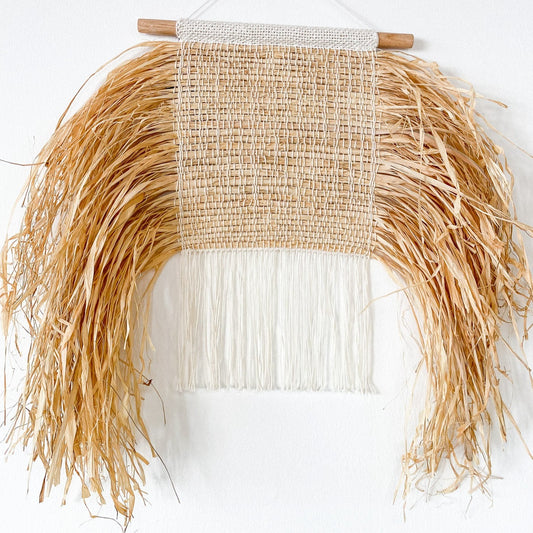 White Fiber and Grass Wall Weaving by Weftwoven