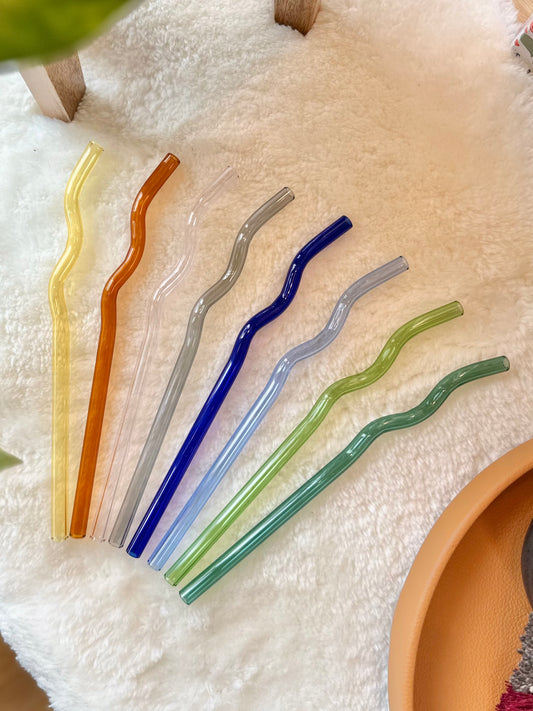 Yellow Wavy Glass Straw