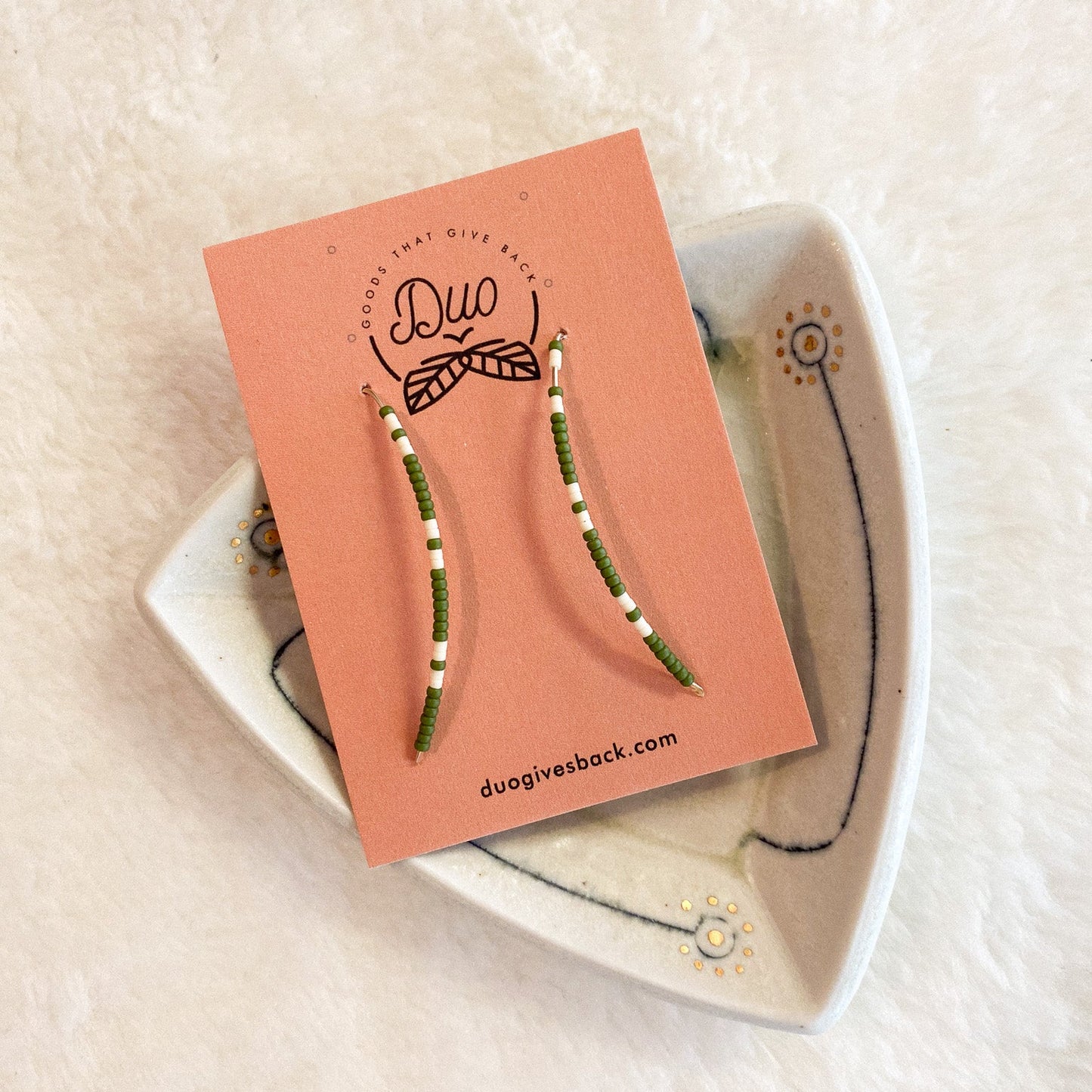 Sydney Earrings | Gold Fill + Olive/Cream by DUO Goods