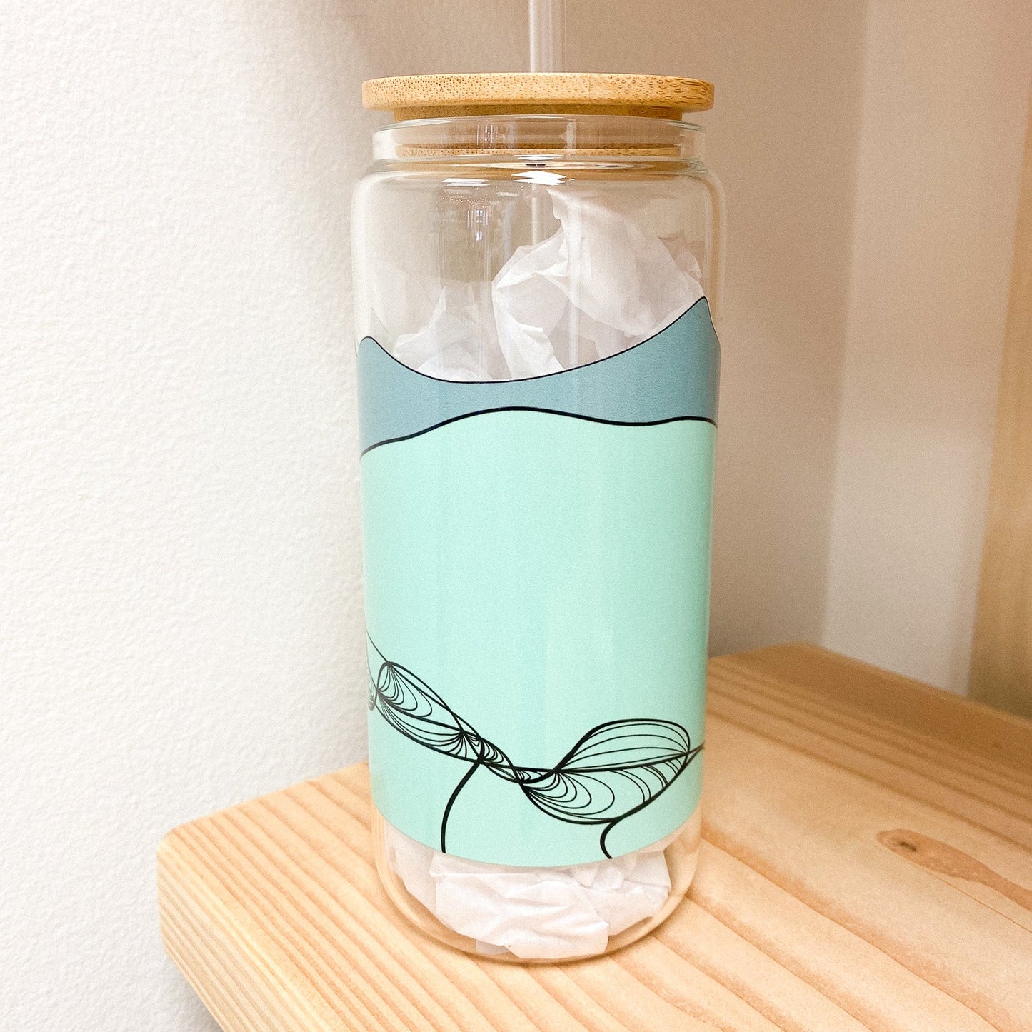 Braided River 20 oz Glass Tumbler with Bamboo Lid + Straw designed by Printworthy