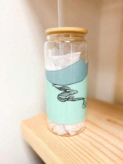Braided River 20 oz Glass Tumbler with Bamboo Lid + Straw designed by Printworthy