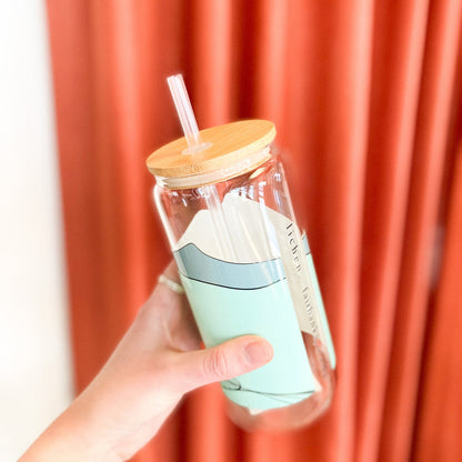 Braided River 20 oz Glass Tumbler with Bamboo Lid + Straw designed by Printworthy