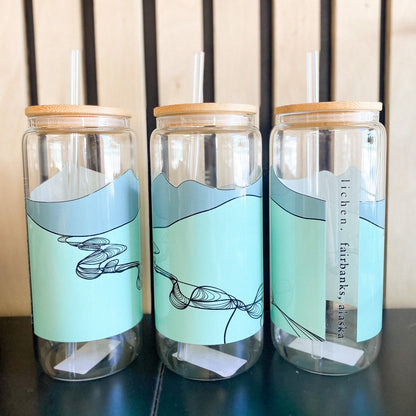 Braided River 20 oz Glass Tumbler with Bamboo Lid + Straw designed by Printworthy