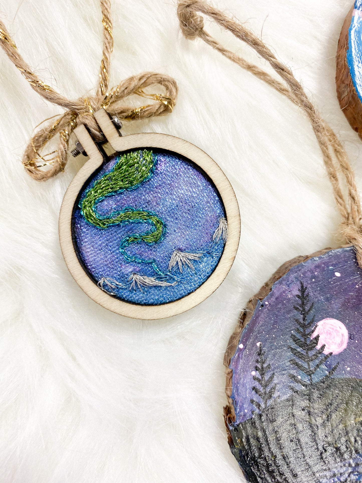 Aurora in the Mountains Embroidered Ornament by Brittany Montour